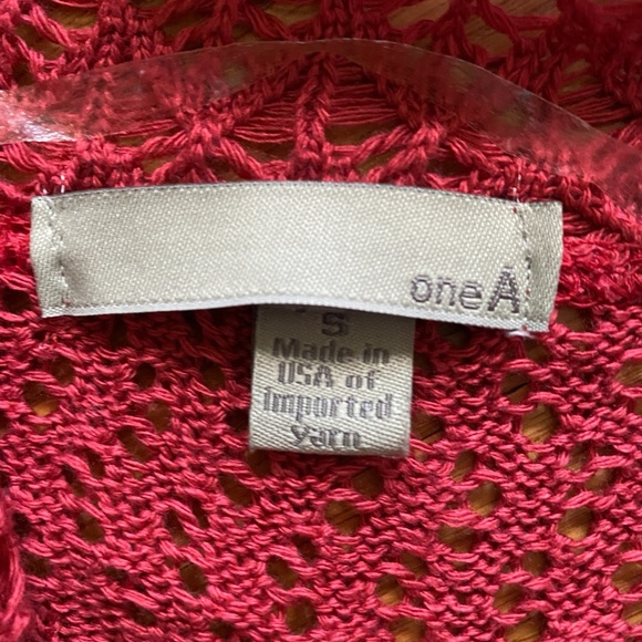 OneA red open front crochet knit cardigan sweater S - Picture 4 of 5